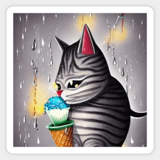 my happy cut cat love ice cream Sticker